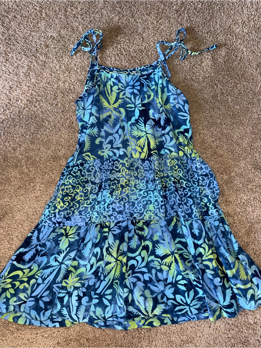 Girls Blue & Green Floral Tie-Shoulder Casual Dress